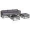 Outdoor PE Rattan Sofa Set 5-Piece Mix Grey Cushioned Sectional Glass Table